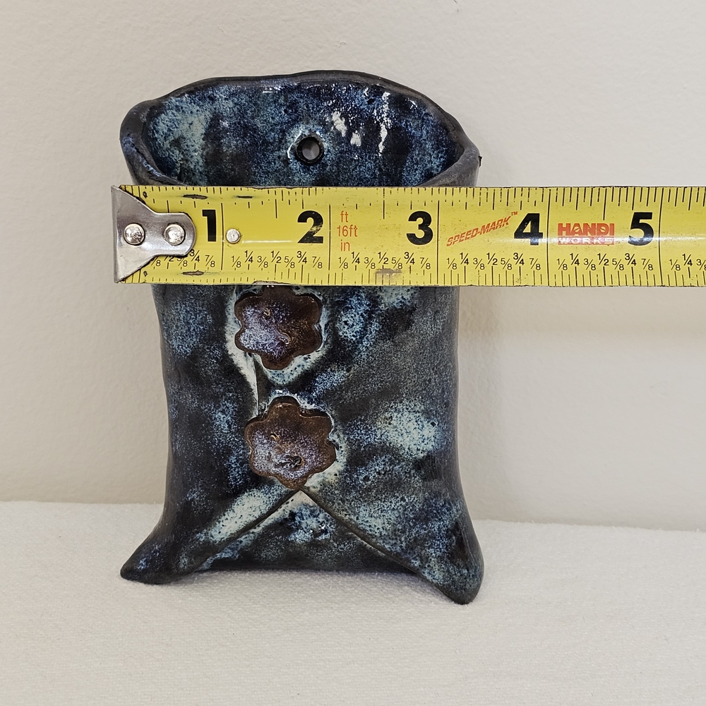 Artisan Pottery Wall Pocket Vase Handcrafted Ceramic Flower Vessel - Picture 4 of 10
